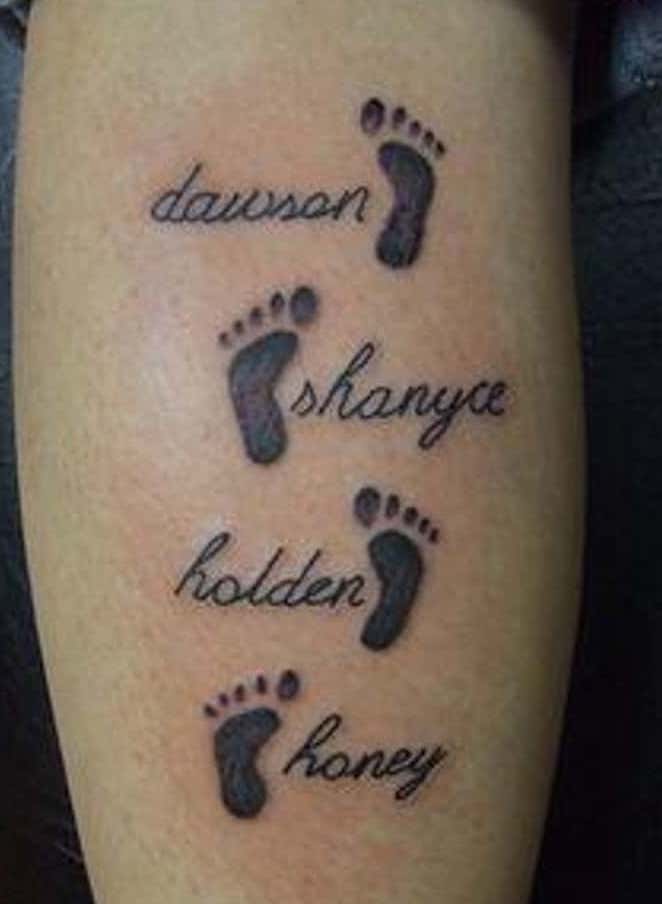 Family Tattoo Ideas with names and foot - The Dashing Man