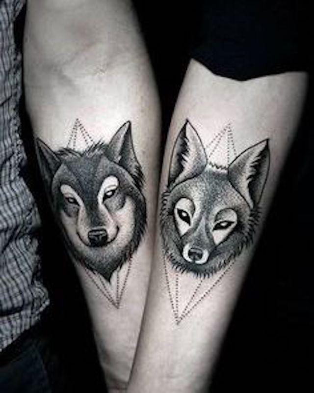 wolf best friends tattoos - The Dashing Man 