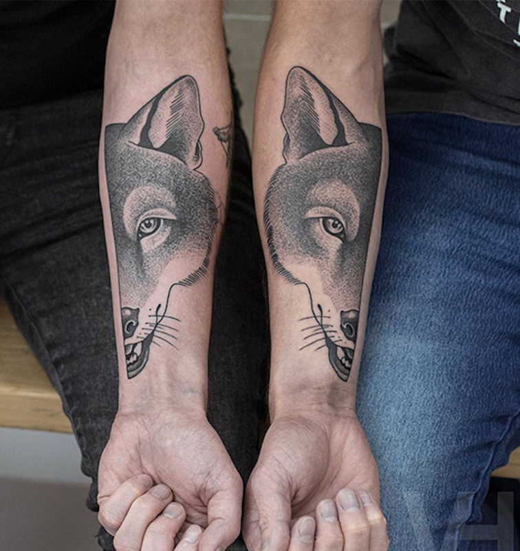 wolf best friends tattoos - The Dashing Man 