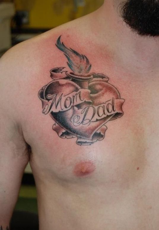 mom dad tattoos for men on chest - The Dashing Man -1