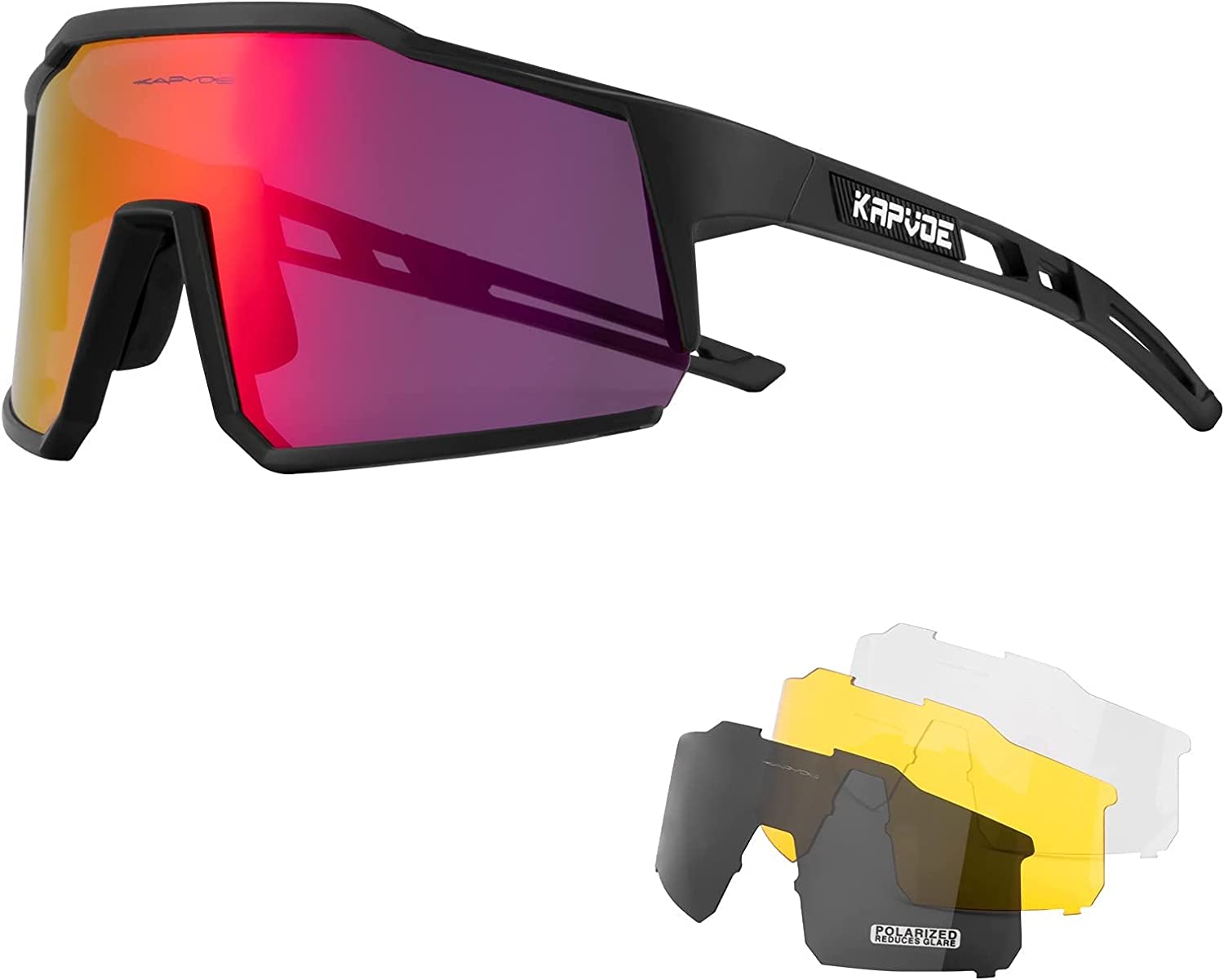 KAPVOE Polarized Cycling Glasses with 4 Interchangeable Lenses