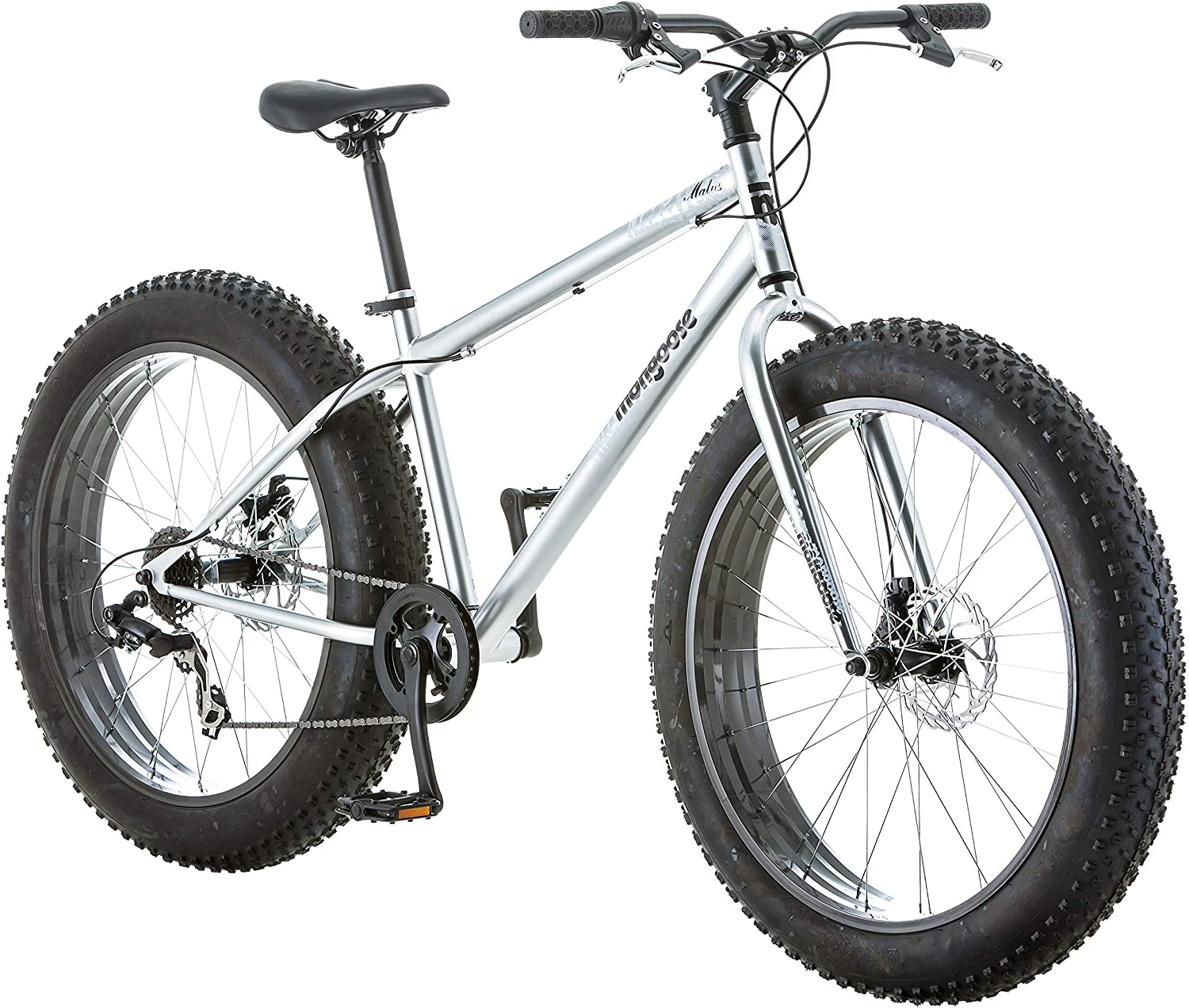 Mongoose Malus Adult Fat Tire Mountain Bike, 26-Inch Wheels, 7-Speed, Twist Shifters, Steel Frame, Mechanical Disc Brakes