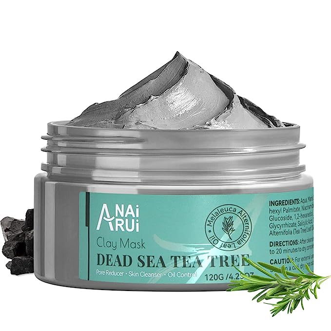 ANAI RUI Dead Sea Mud Mask with Tea Tree Oil & Salicylic Acid, Charcoal, Blackhead Remover, Pore Cleanser, Great for Acne-Prone Oily Skin, Detox Acne Face Mask