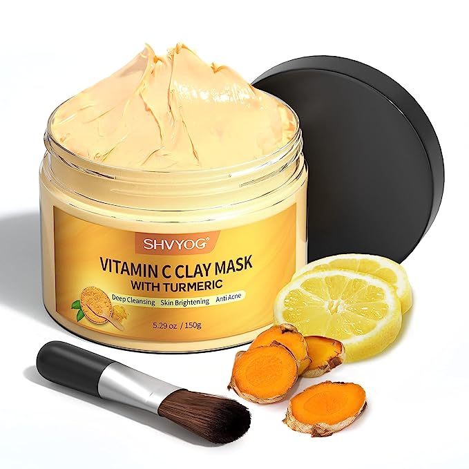 SHVYOG Turmeric Vitamin C Clay Mask, Facial Mask with Kaolin Clay and Turmeric for Dark Spots, Skin Care for Controlling Oil and Refining Pores