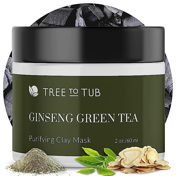 Tree to Tub Bentonite Clay Face Mask for Dry, Oily, Sensitive Skin - Exfoliating & Pore Cleansing Activated Charcoal Mud Mask